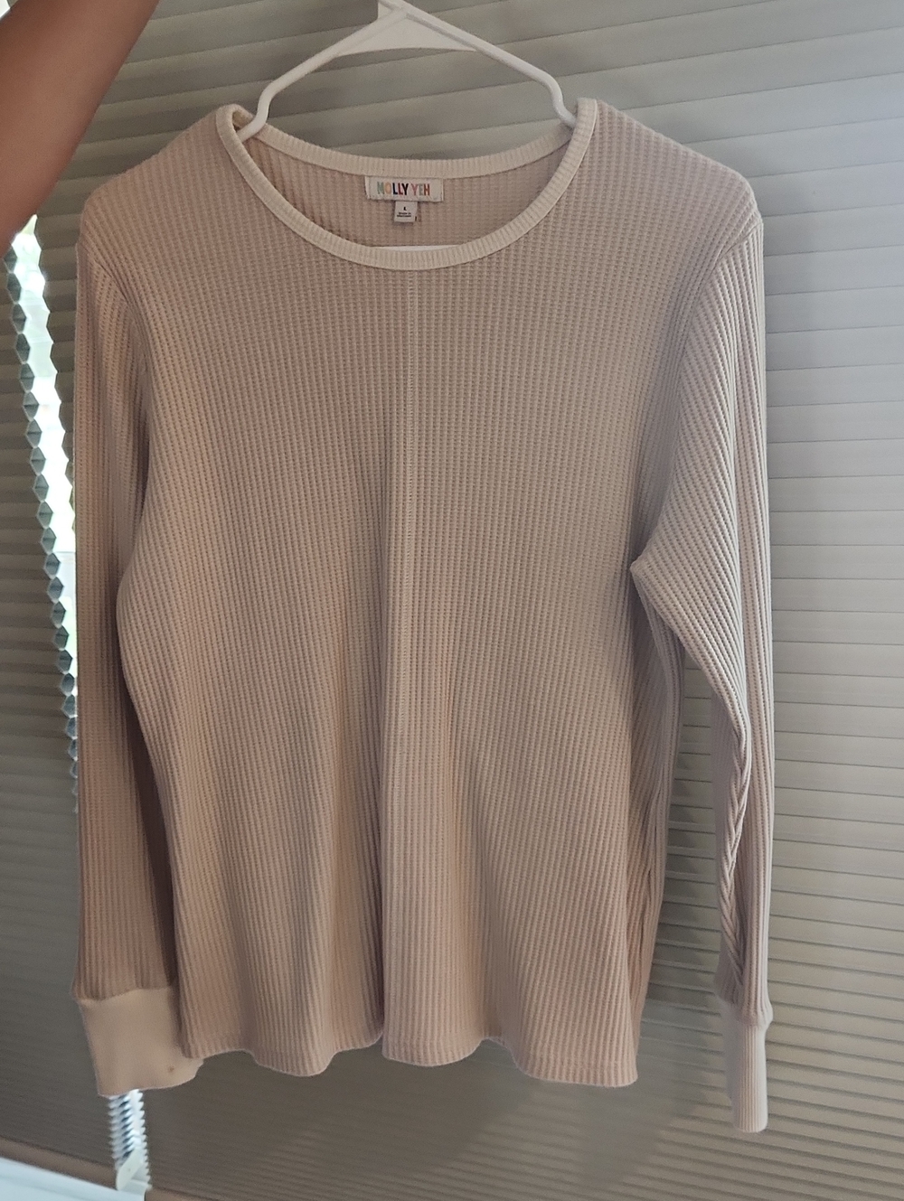 Molly Yih Women's Cream Ribbed Crewneck Sweater